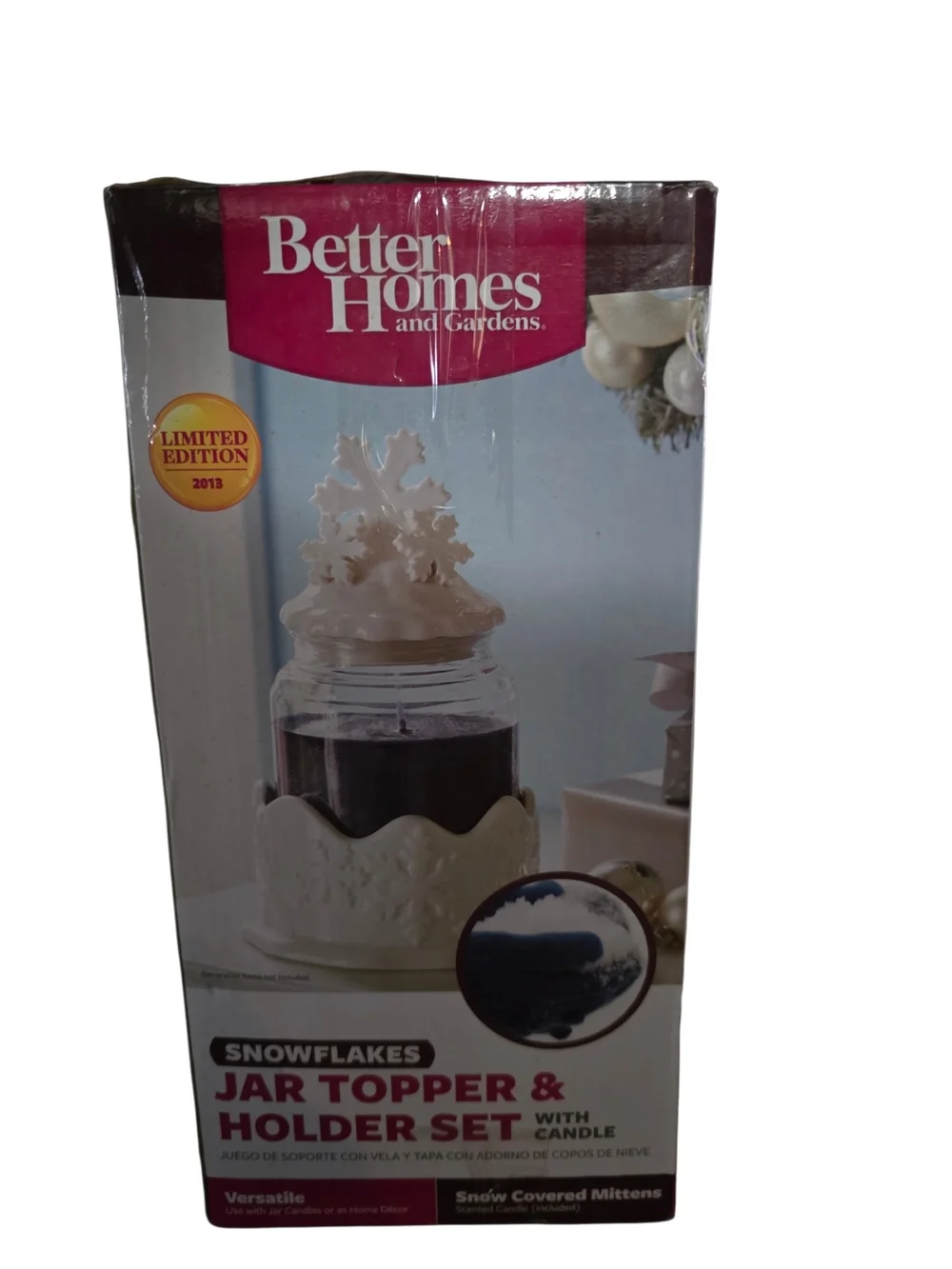 Better Homes and Gardens Snowflakes Jar Topper & Holder Set - White